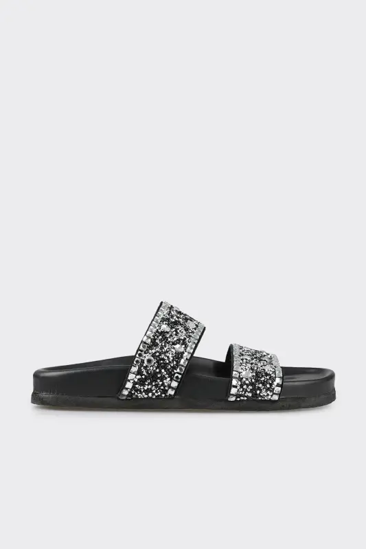 Чёрные кожаные женские тапочки - 1
