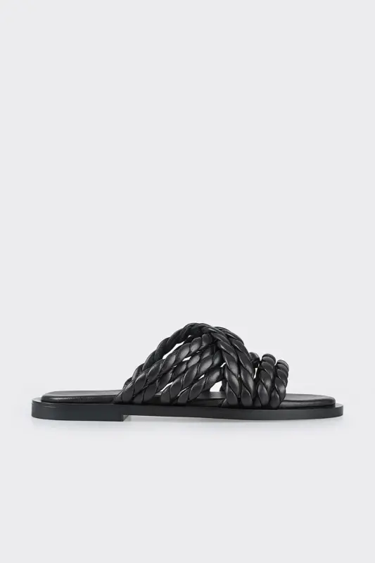 Черные кожаные женские тапочки - черные - ELLE SHOES