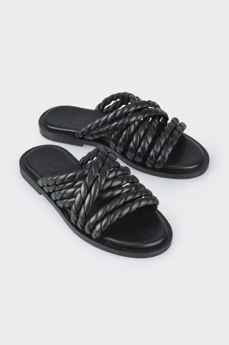 Черные кожаные женские тапочки - черные - ELLE SHOES (1)