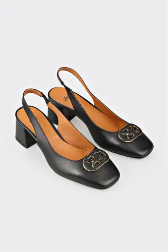 Чёрные кожаные женские туфли на каблуке - ELLE SHOES (1)