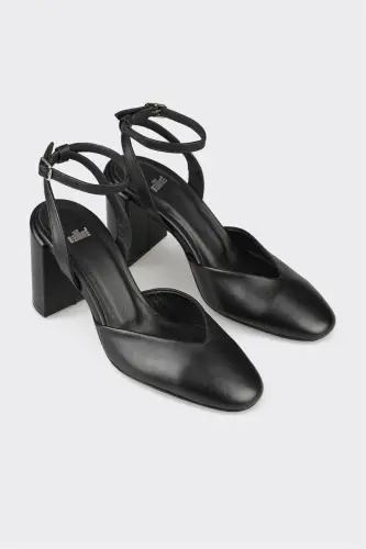 Чёрные кожаные женские туфли на каблуке - ELLE SHOES (1)