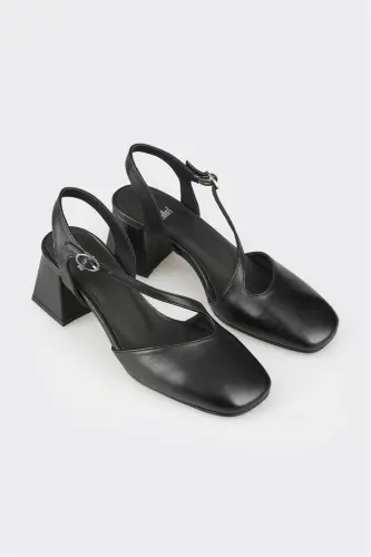 Чёрные кожаные женские туфли на каблуке - ELLE SHOES (1)