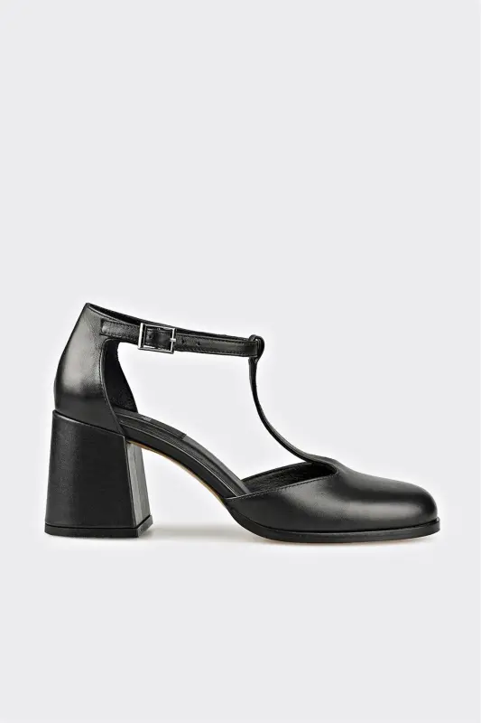 Чёрные кожаные женские туфли на высоком каблуке - ELLE SHOES