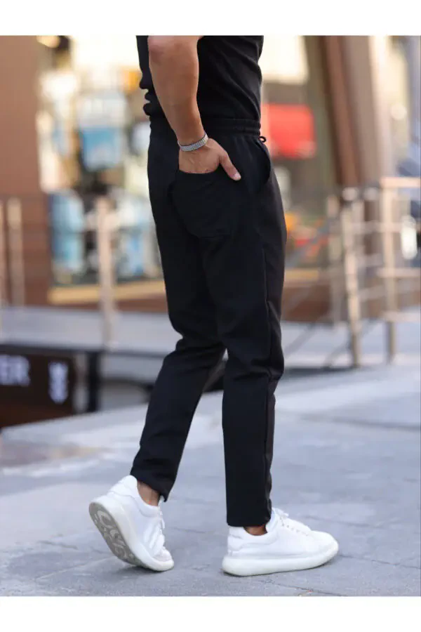 Черные мужские джоггеры с завязками, эластичным поясом, прямыми штанинами и текстурой - 5