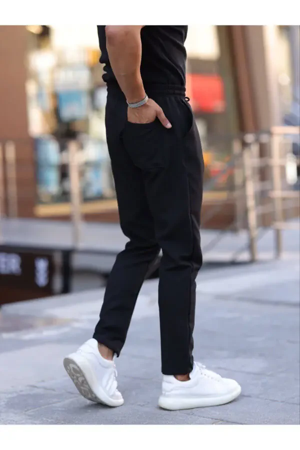 Черные мужские джоггеры с завязками, эластичным поясом, прямыми штанинами и текстурой - 2
