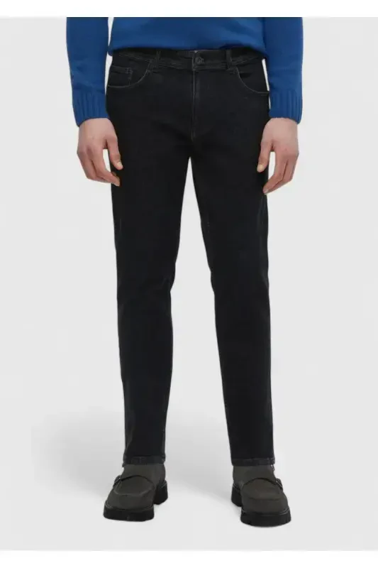 Чёрные прямые джинсы slim fit из хлопчатобумажной смеси - 2