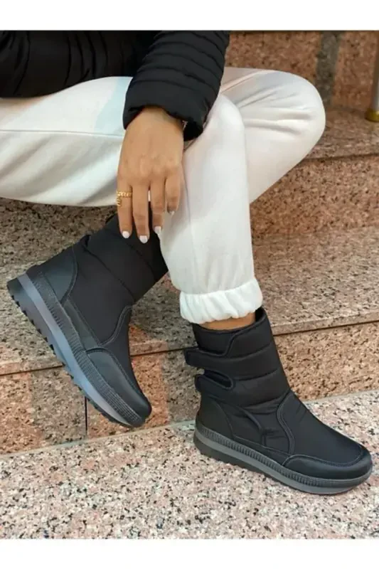 Черные унисекс термо-меховые нескользящие зимние ботинки для женщин, мужчин и детей - ЧЕРНЫЙ - 2