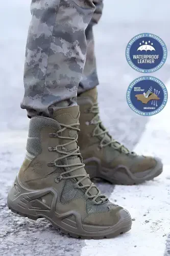 Черные военные ботинки WATERPROOF зимние мужские треккинговые кроссовки водо- и холодонепроницаемые термотактические ботинки - хаки - 1