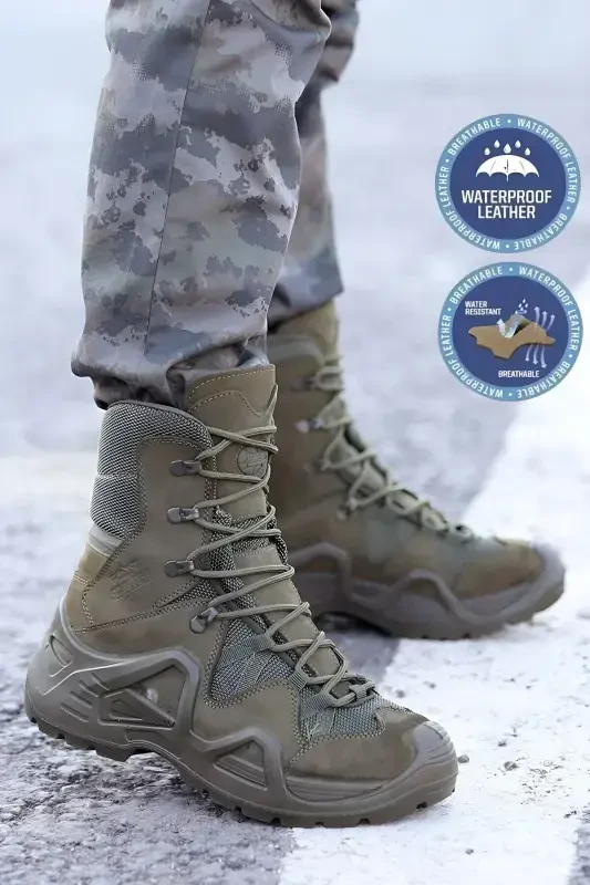 Черные военные ботинки WATERPROOF зимние мужские треккинговые кроссовки водо- и холодонепроницаемые термотактические ботинки - хаки - 1