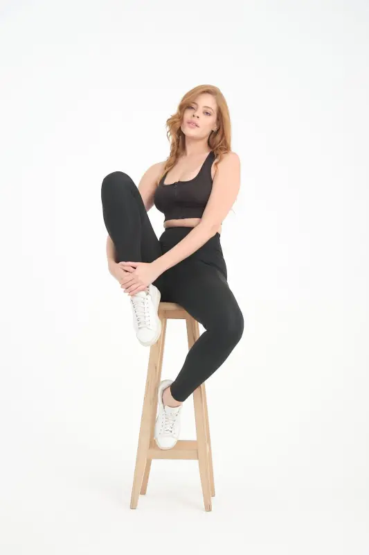 Черные женские спортивные леггинсы с высокой талией, корсетным эффектом, двойными карманами, для моделирования фигуры - 5