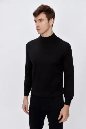 Чёрный Basic Динамичный Fit Свободный Крой Водолазка Трикотажный Свитер - 4