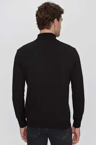 Чёрный Базовый Динамичный Fit Комфортный Крой Водолазка Трикотажный Свитер - 6