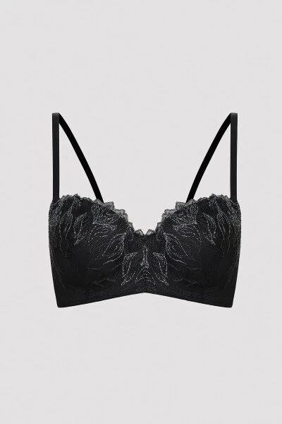 Черный бюстгальтер с вышивкой лотоса - 6