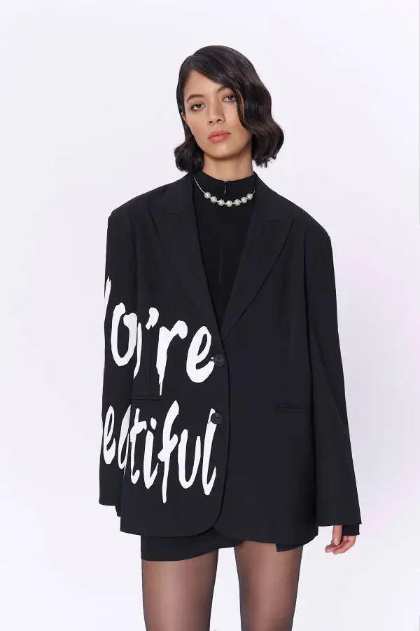 Черный блейзер с подкладкой из ткани в виде шарфа - 6