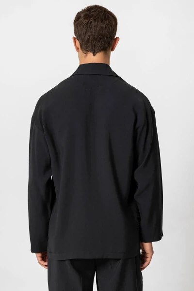 Черный мужской блейзер без подкладки в стиле оверсайз - 18