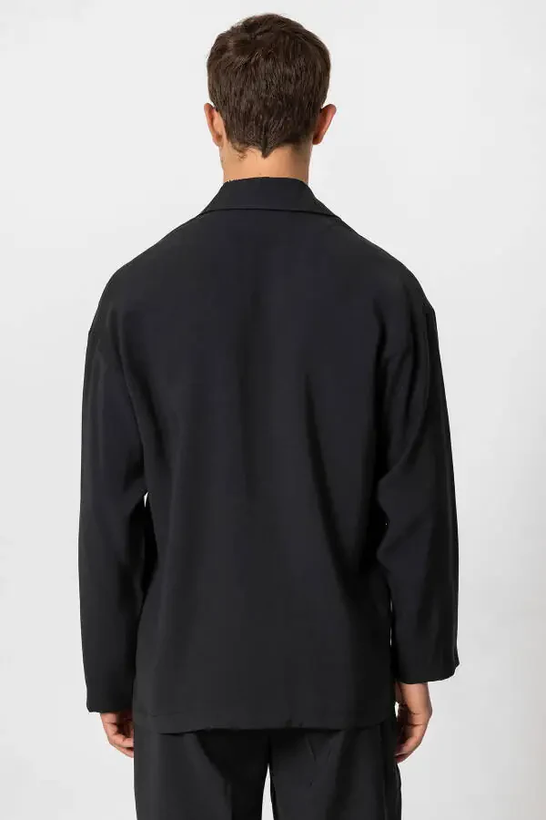 Черный мужской блейзер без подкладки в стиле оверсайз - 18