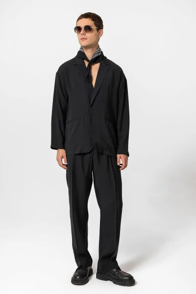 Черный мужской блейзер без подкладки в стиле оверсайз - 8