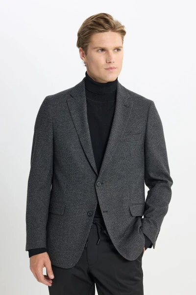 Черный мужской пиджак Regular Fit свободного кроя с моно-воротником - ALTINYILDIZ CLASSICS