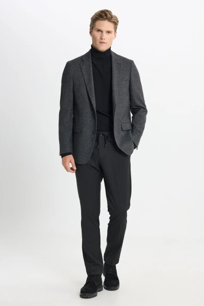 Черный мужской пиджак Regular Fit свободного кроя с моно-воротником - ALTINYILDIZ CLASSICS (1)