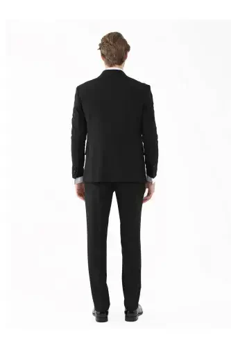 Черный Мужской Slim Fit Однотонный Заостренный Воротник Смокинг Костюм - 92409-Черный - 6