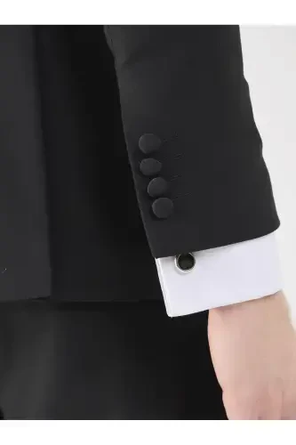 Черный Мужской Slim Fit Однотонный Заостренный Воротник Смокинг Костюм - 92409-Черный - 7