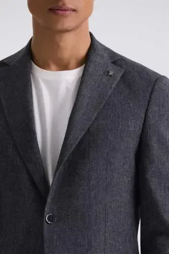 Черный облегающий моно-воротник Льняной костюм - 3