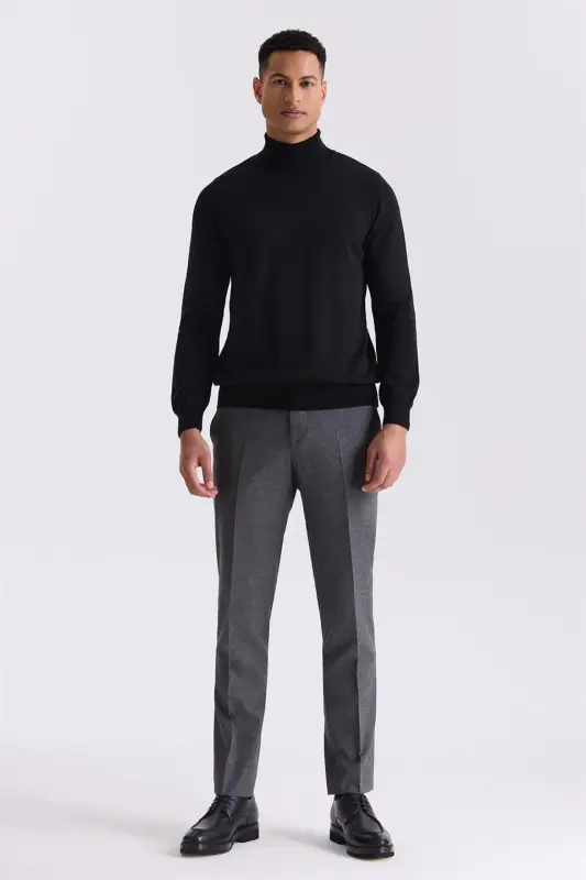 Черный облегающий свитер с высокой горностью и длинным рукавом slim fit - 2