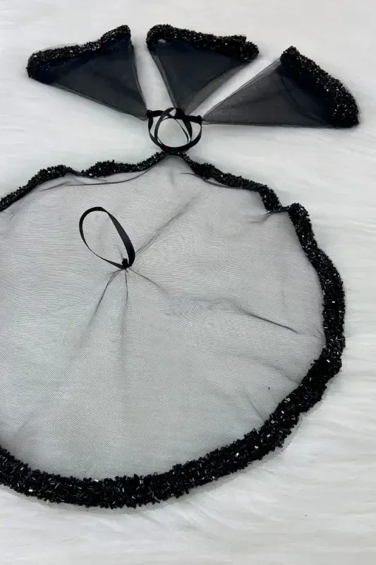 Черный свадебный платок для жениха, платок для хны невесты на свадьбу, с бусинами и принтом из блесток-STCAMBONCUKLUMENDİLSİYAH - 3