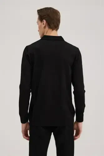 Черный трикотажный свитер из шерсти с воротником поло Comfort Fit - 4