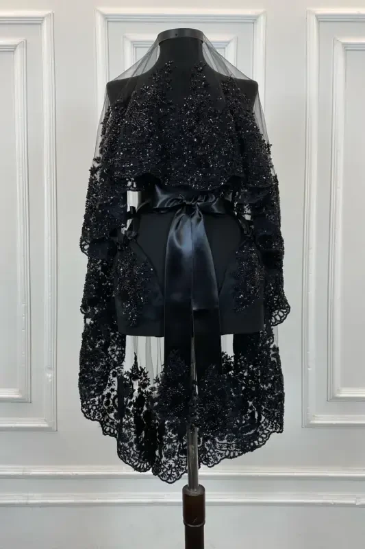 Черный Vip Deluxe Свадебный Набор Фаты, Фата для Хны 6 Штук Полный Набор-Черный - 2