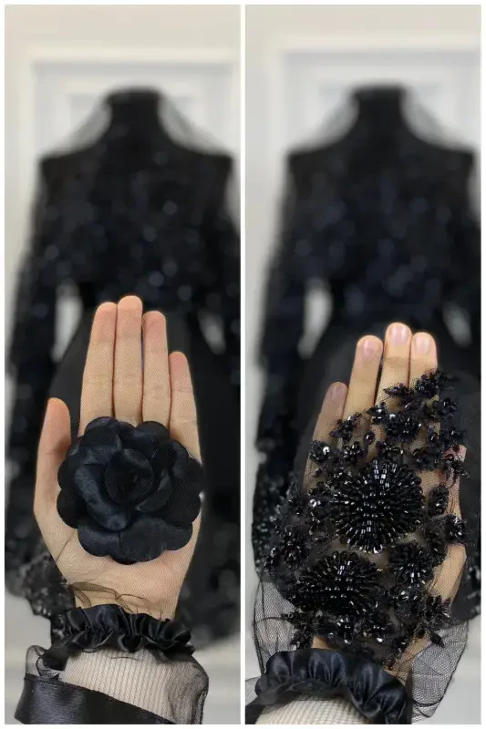 Черный Vip Deluxe Свадебный Набор Фаты, Фата для Хны 6 Штук Полный Набор-Черный - 4