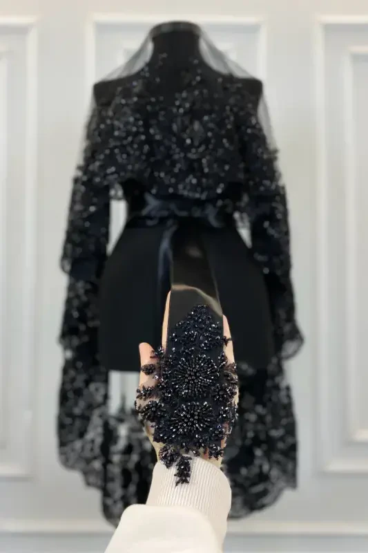 Черный Vip Deluxe Свадебный Набор Фаты, Фата для Хны 6 Штук Полный Набор-Черный - 5