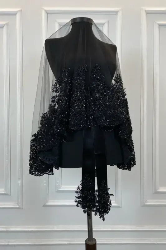 Черный Vip Deluxe Свадебный Набор Фаты, Фата для Хны 6 Штук Полный Набор-Черный - 6