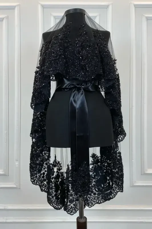 Черный Vip Deluxe Свадебный Набор Фаты, Фата для Хны 6 Штук Полный Набор-Черный - 7