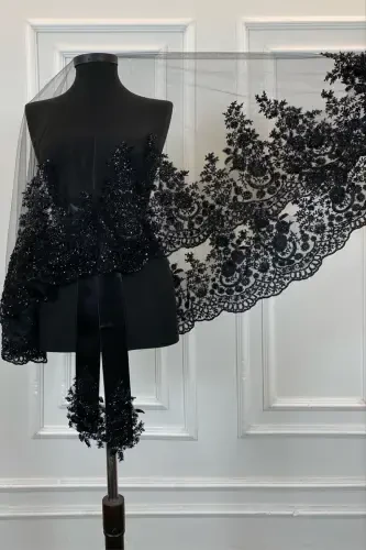 Черный Vip Deluxe Свадебный Набор Фаты, Фата для Хны 6 Штук Полный Набор-Черный - 8