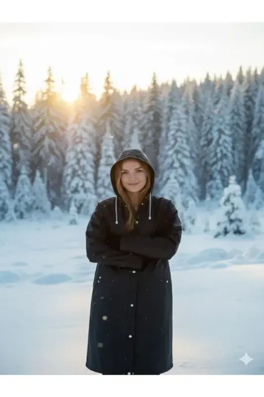 Черный водонепроницаемый ветрозащитный плащ - 4