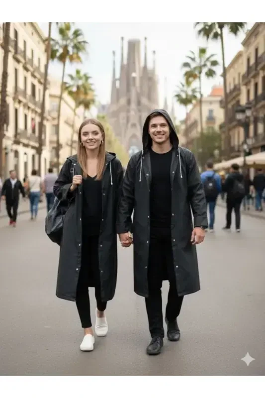 Черный водонепроницаемый ветрозащитный плащ - 6