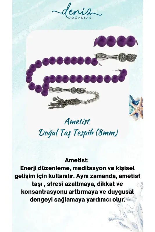 Certified Amethyst Natural Stone Rosary 8mm-rosarycolor3 - DENIZ DOĞAL TAŞ