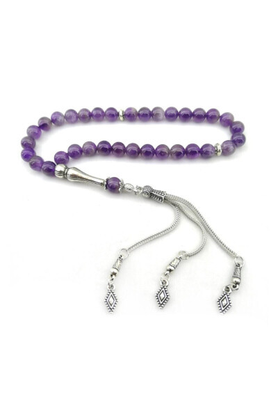 Certified Amethyst Natural Stone Tasbeeh with Metal Accessories 8 Mm - OSMANLI DOĞAL TAŞ