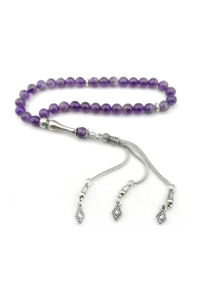 Certified Amethyst Natural Stone Tasbeeh with Metal Accessories 8 Mm - OSMANLI DOĞAL TAŞ