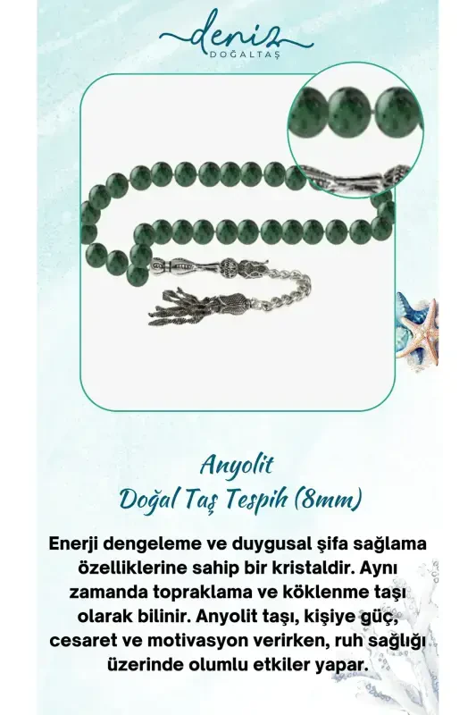 Certified Anyolite Natural Stone Rosary 8mm-tesbihrenk6 - 1