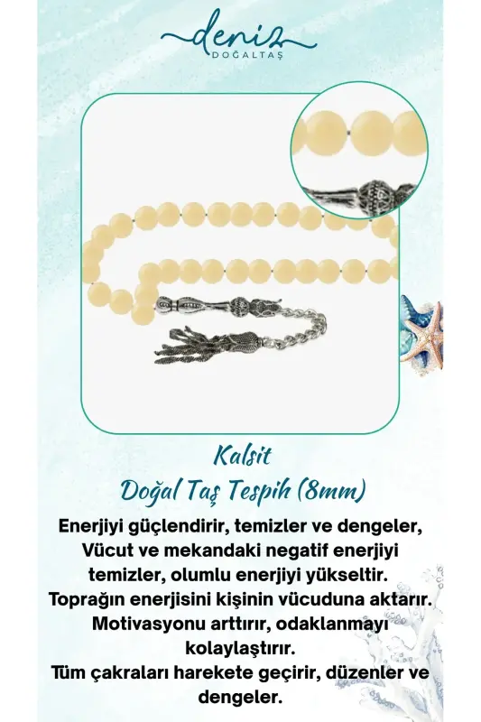 Certified Calcite Natural Stone Rosary 8mm-rosarycolor17 - DENIZ DOĞAL TAŞ