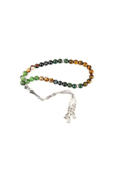 Certified Cancer Zodiac 33's Prayer Beads: Anyolite-Bloodstone-Tiger Eye-Evil Eye Agate-Coffee Agate - OSMANLI DOĞAL TAŞ