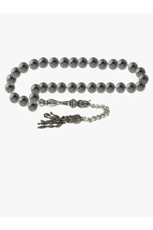Certified Gray Jasper Natural Stone Rosary 8mm-tesbihrenk12 - 2