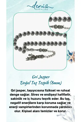 Certified Gray Jasper Natural Stone Rosary 8mm - tesbihrenk12 