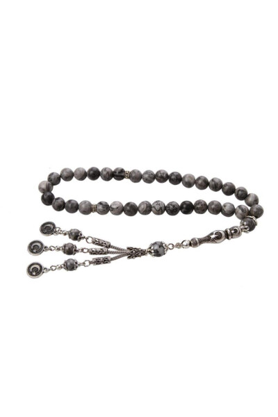 Certified Jasper Crescent Moon Tassel Natural Stone Tesbih 210382 - SAFF DOĞAL TAŞ