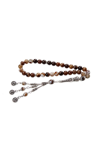 Certified Madagascar Agate Crescent Moon Tassel Natural Stone Prayer Beads - SAFF DOĞAL TAŞ