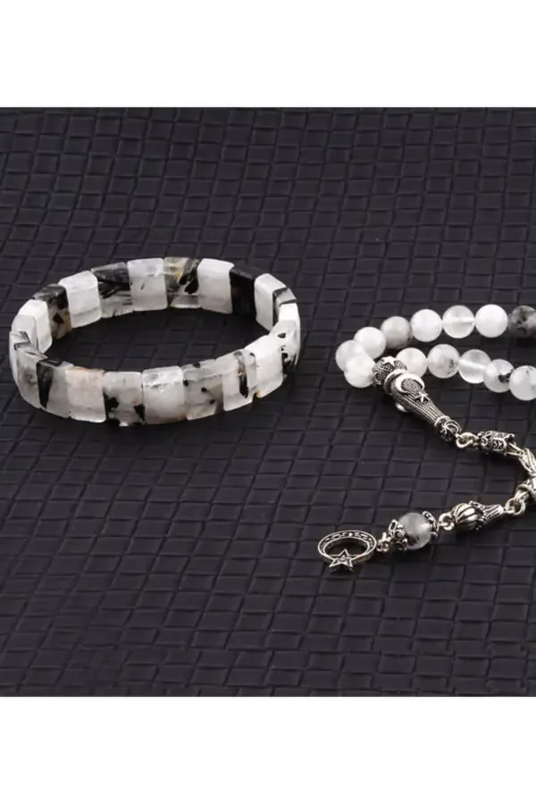Certified Natural Stone Bracelet And Tasbih Set - Rutilated Quartz - 2