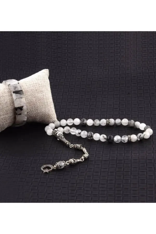 Certified Natural Stone Bracelet And Tasbih Set - Rutilated Quartz - 4