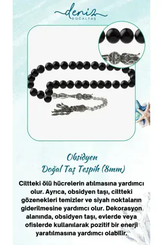 Certified Obsidian Natural Stone Rosary 8mm-tesbihrenk28 - 1